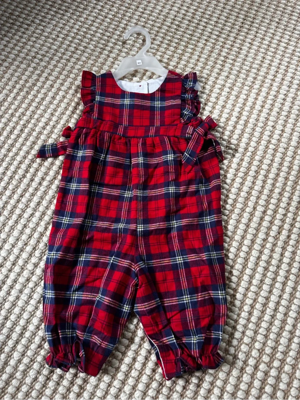 NWT bella bliss Red & Navy holiday Plaid Ruffle-Strap Overalls